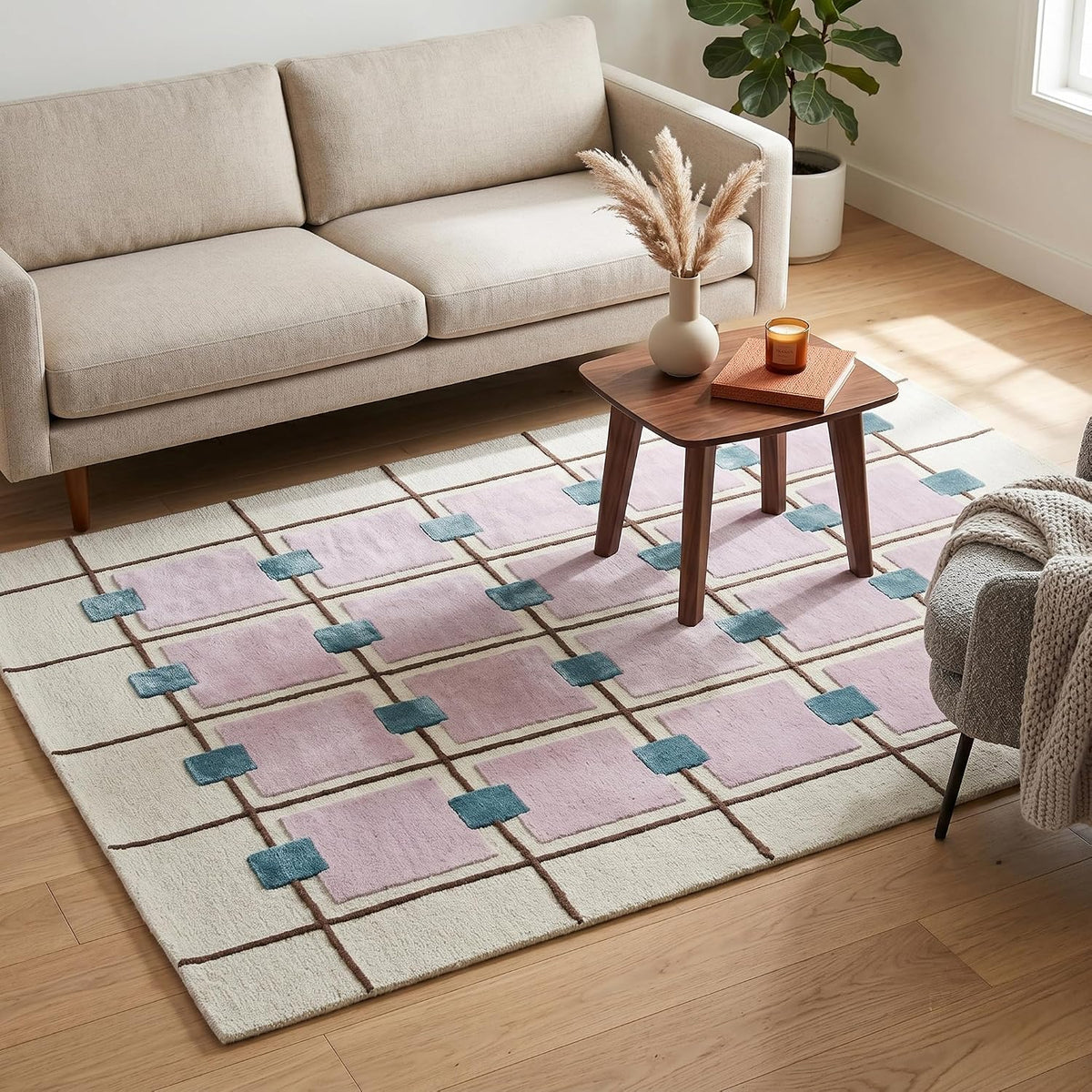 Greer Hand-Tufted Wool Area Rug – Modern Geometric Grid Pattern
