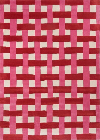 Hand-Tufted Basketweave Wool Area Rug, Modern Checkered Plaid Pattern,