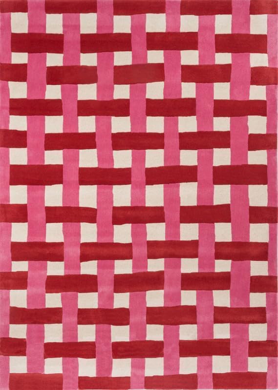 Hand-Tufted Basketweave Wool Area Rug, Modern Checkered Plaid Pattern,