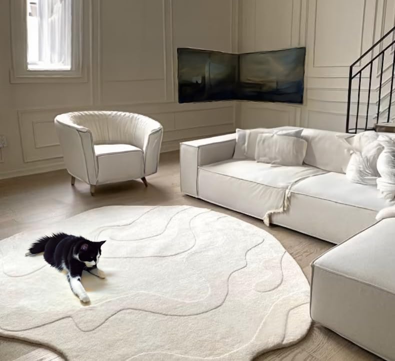 Handmade Wool Area Rug – Irregular Shape, Modern Wavy Contour,