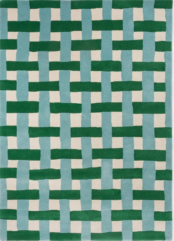 Hand-Tufted Basketweave Wool Area Rug, Modern Checkered Plaid Pattern,