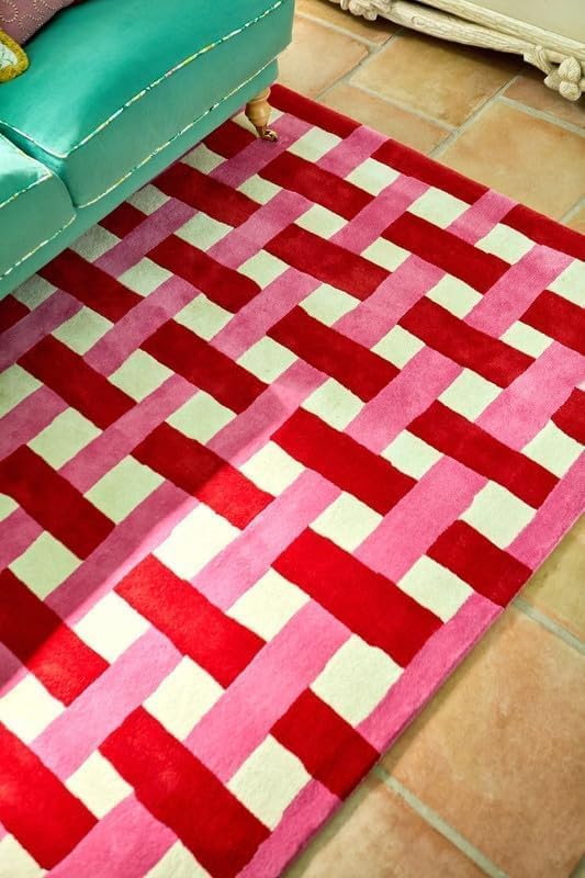 Hand-Tufted Basketweave Wool Area Rug, Modern Checkered Plaid Pattern,