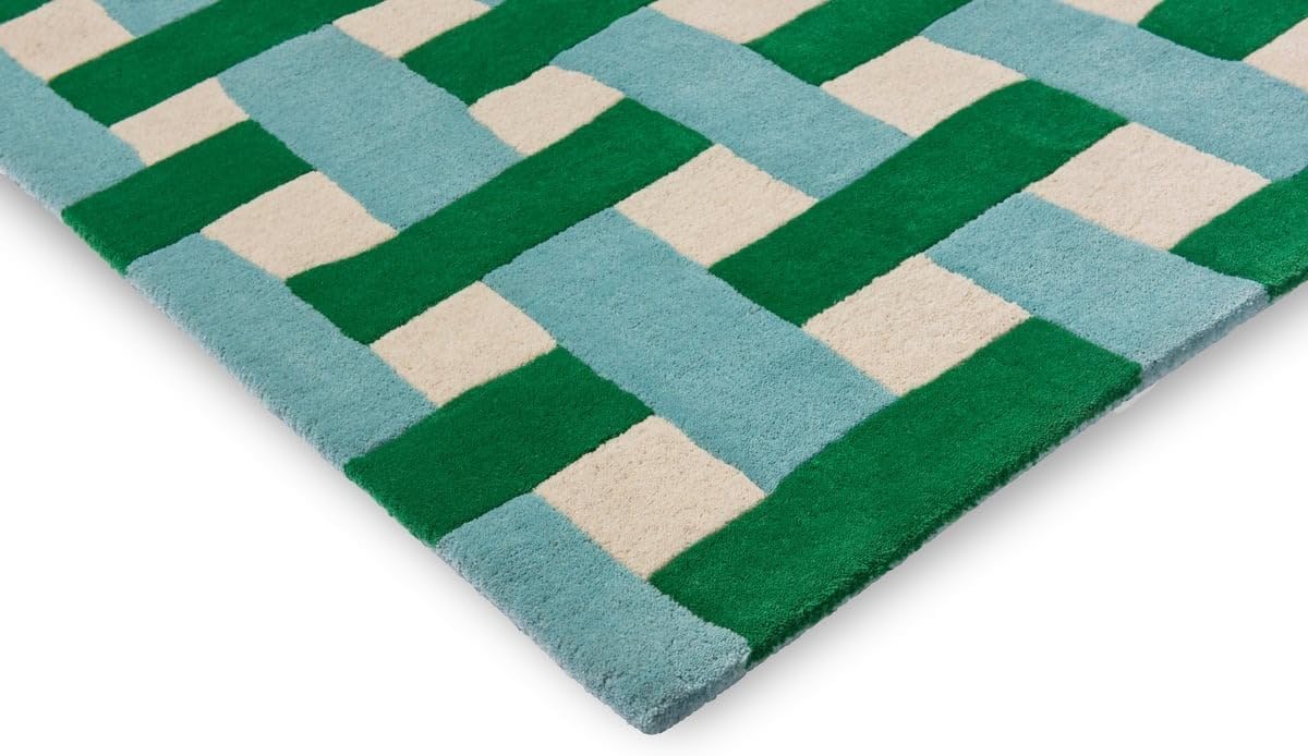 Hand-Tufted Basketweave Wool Area Rug, Modern Checkered Plaid Pattern,