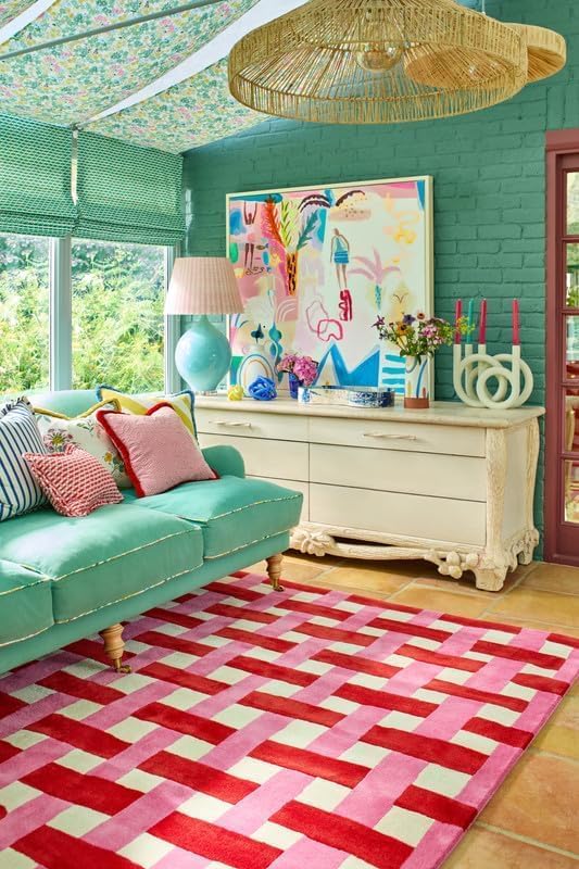 Hand-Tufted Basketweave Wool Area Rug, Modern Checkered Plaid Pattern,