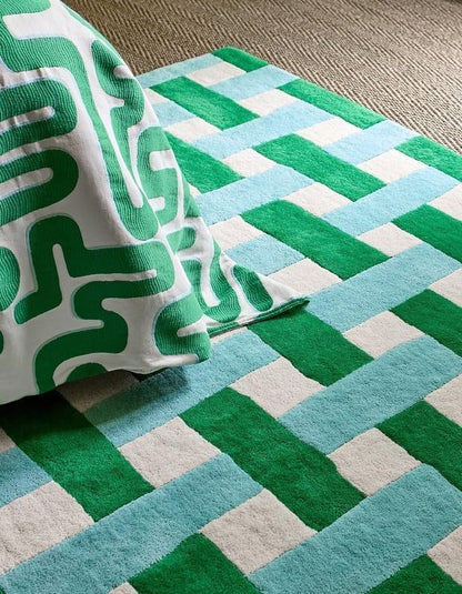 Hand-Tufted Basketweave Wool Area Rug, Modern Checkered Plaid Pattern,
