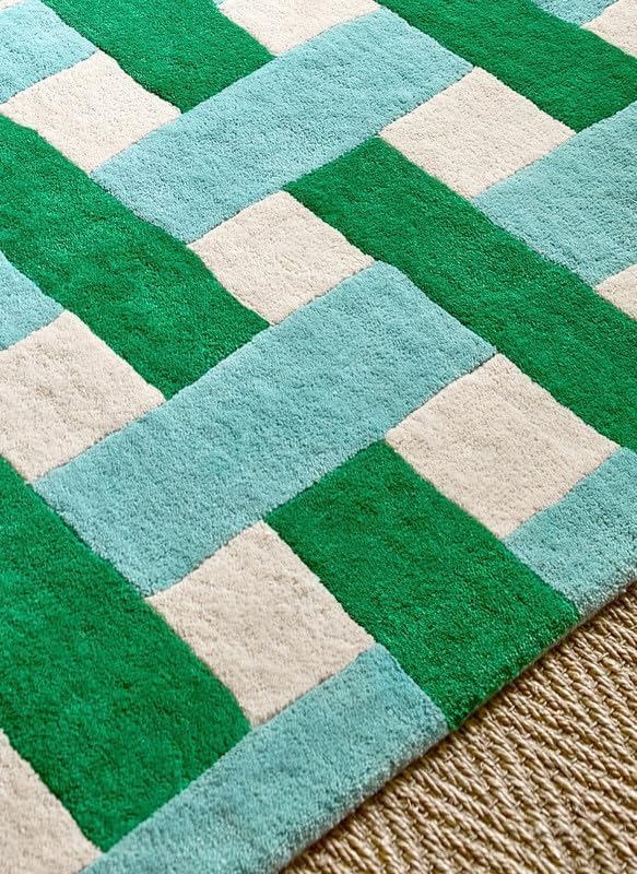 Hand-Tufted Basketweave Wool Area Rug, Modern Checkered Plaid Pattern,