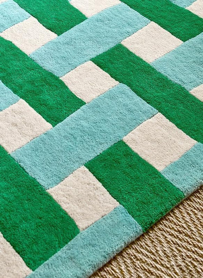 Hand-Tufted Basketweave Wool Area Rug, Modern Checkered Plaid Pattern,