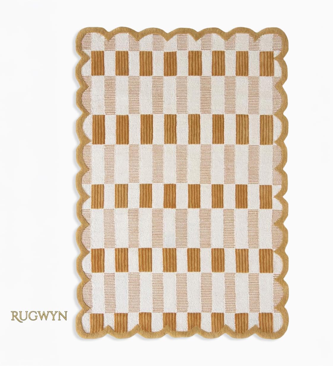 Hand-Tufted Scalloped Plaid Wool Area Rug