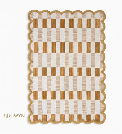 Hand-Tufted Scalloped Plaid Wool Area Rug