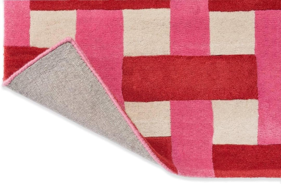 Hand-Tufted Basketweave Wool Area Rug, Modern Checkered Plaid Pattern,