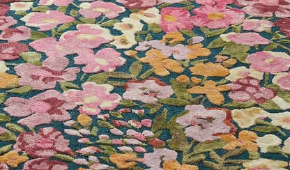 Colorful Floral Silk & Wool Area Rug