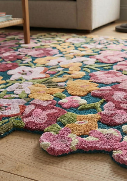 Colorful Floral Silk & Wool Area Rug