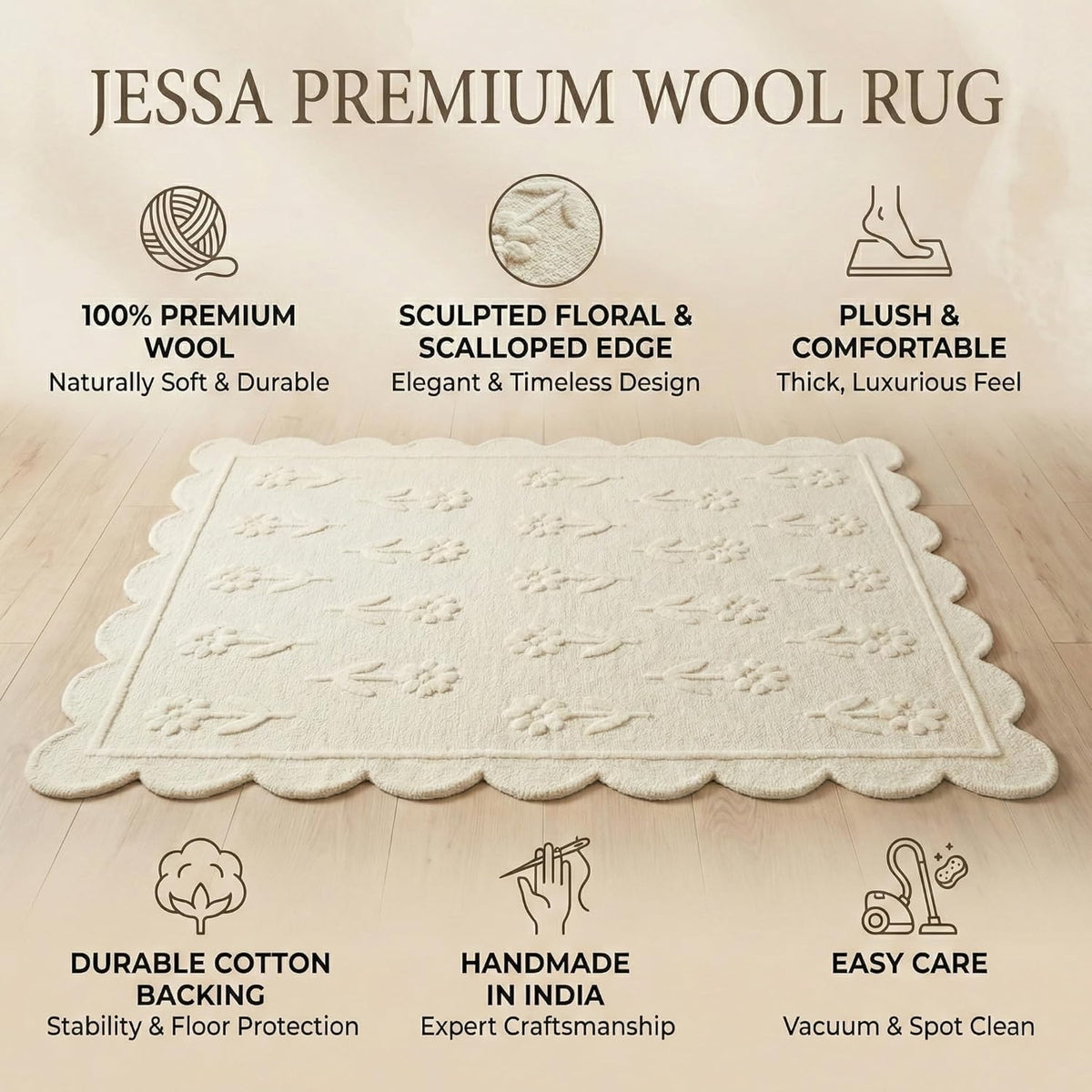 Jessa Scallop Floral Wool Area Rug