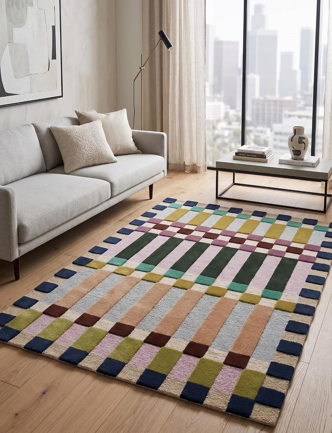 Hand-Tufted Wool Plaid Checkered Area Rug