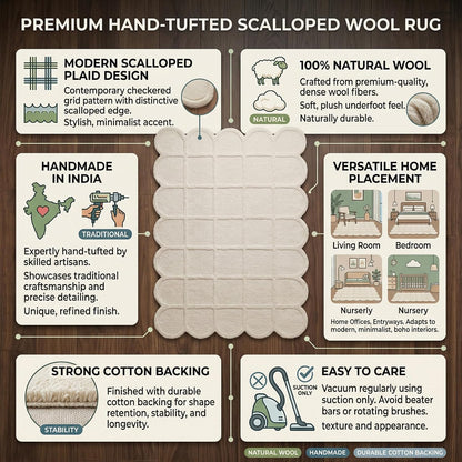 Selena Scallop Wool Area Rug – Hand-Tufted, Scalloped Edge