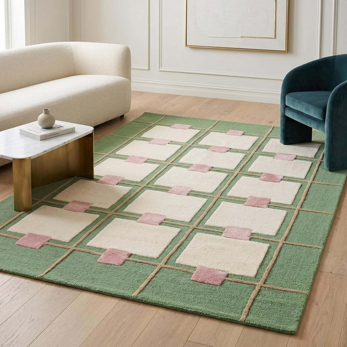 Greer Hand-Tufted Wool Area Rug – Modern Geometric Grid Pattern