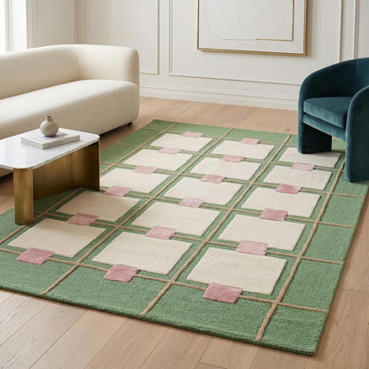Greer Hand-Tufted Wool Area Rug – Modern Geometric Grid Pattern