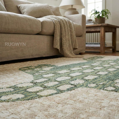 Hand-Tufted Alligator Wool Area Rug – Beige & Green Crocodile Animal Pattern