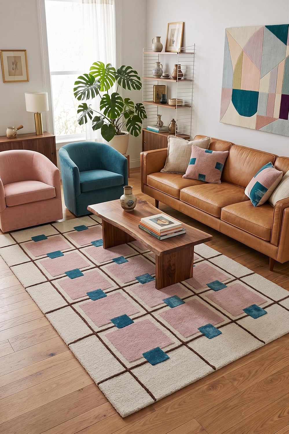Greer Hand-Tufted Wool Area Rug – Modern Geometric Grid Pattern