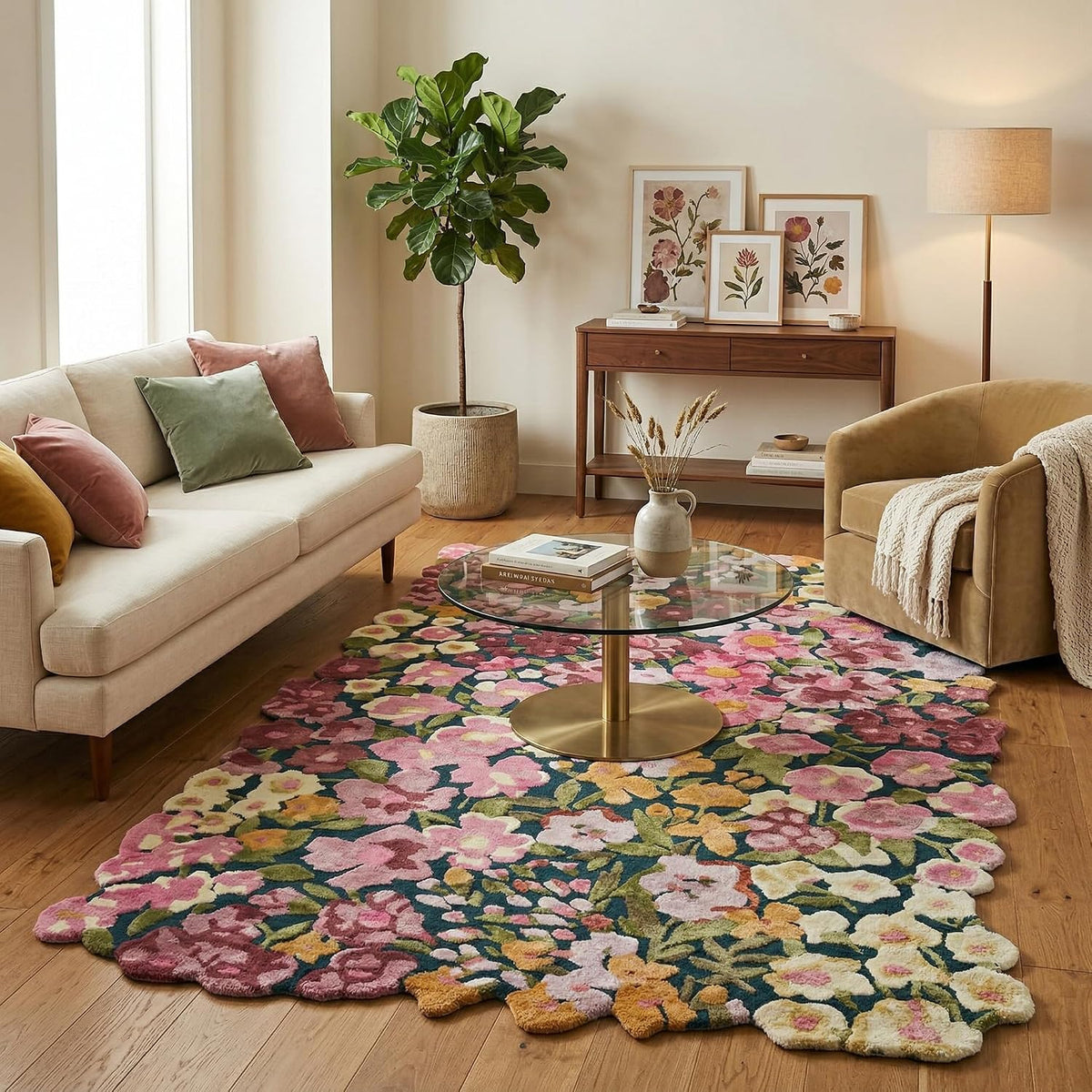 Colorful Floral Silk & Wool Area Rug