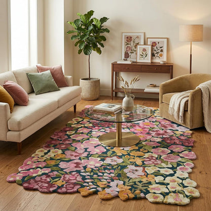 Colorful Floral Silk & Wool Area Rug