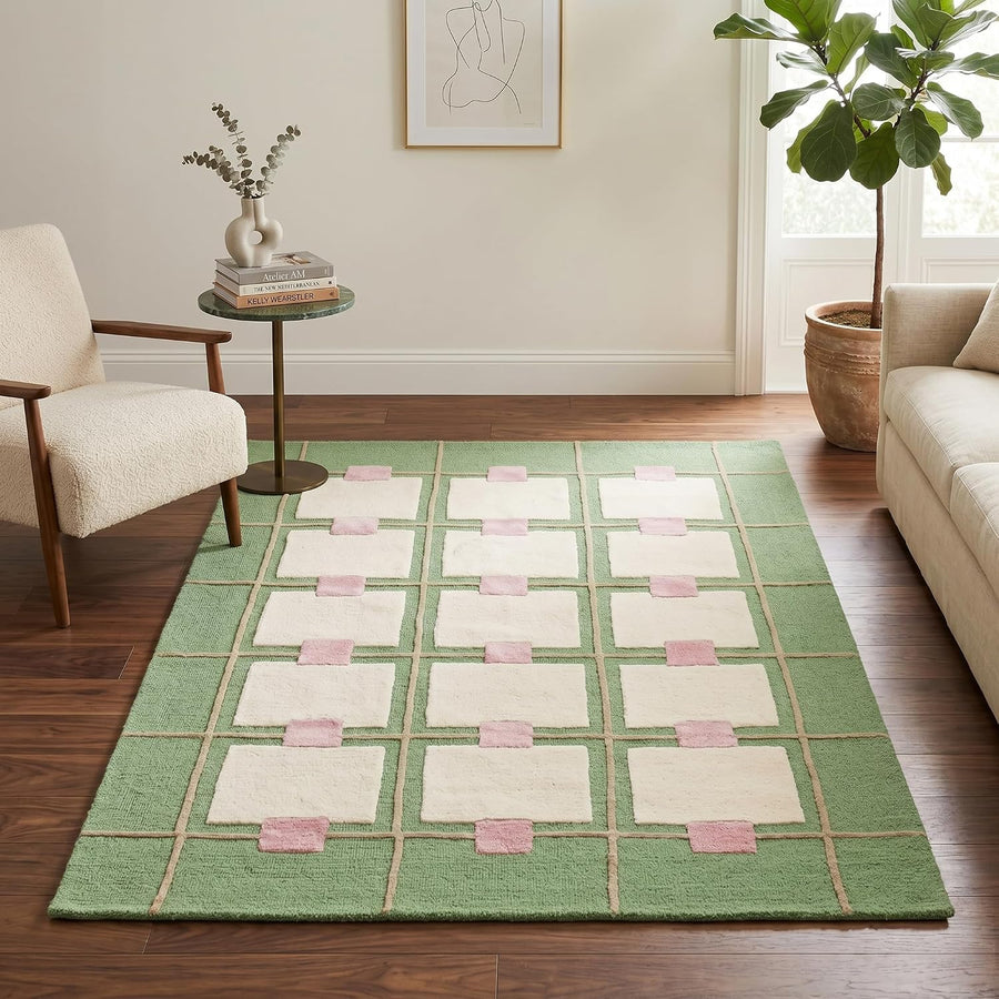 Greer Hand-Tufted Wool Area Rug – Modern Geometric Grid Pattern