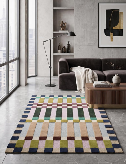 Hand-Tufted Wool Plaid Checkered Area Rug