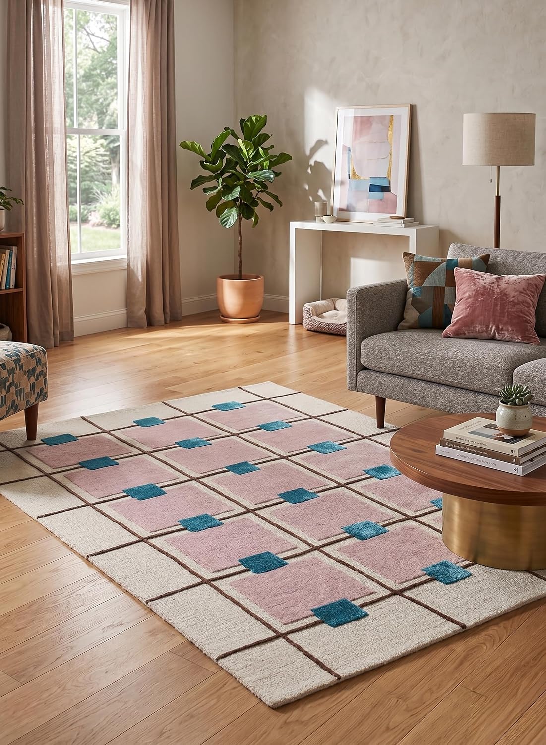 Greer Hand-Tufted Wool Area Rug – Modern Geometric Grid Pattern