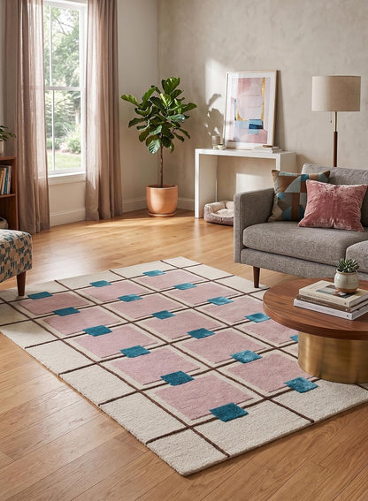 Greer Hand-Tufted Wool Area Rug – Modern Geometric Grid Pattern