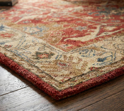 Traditional Handmade Wool Area Rug – Oriental Medallion Floral Pattern