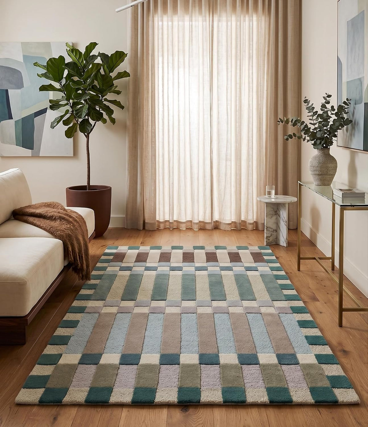 Hand-Tufted Wool Plaid Checkered Area Rug
