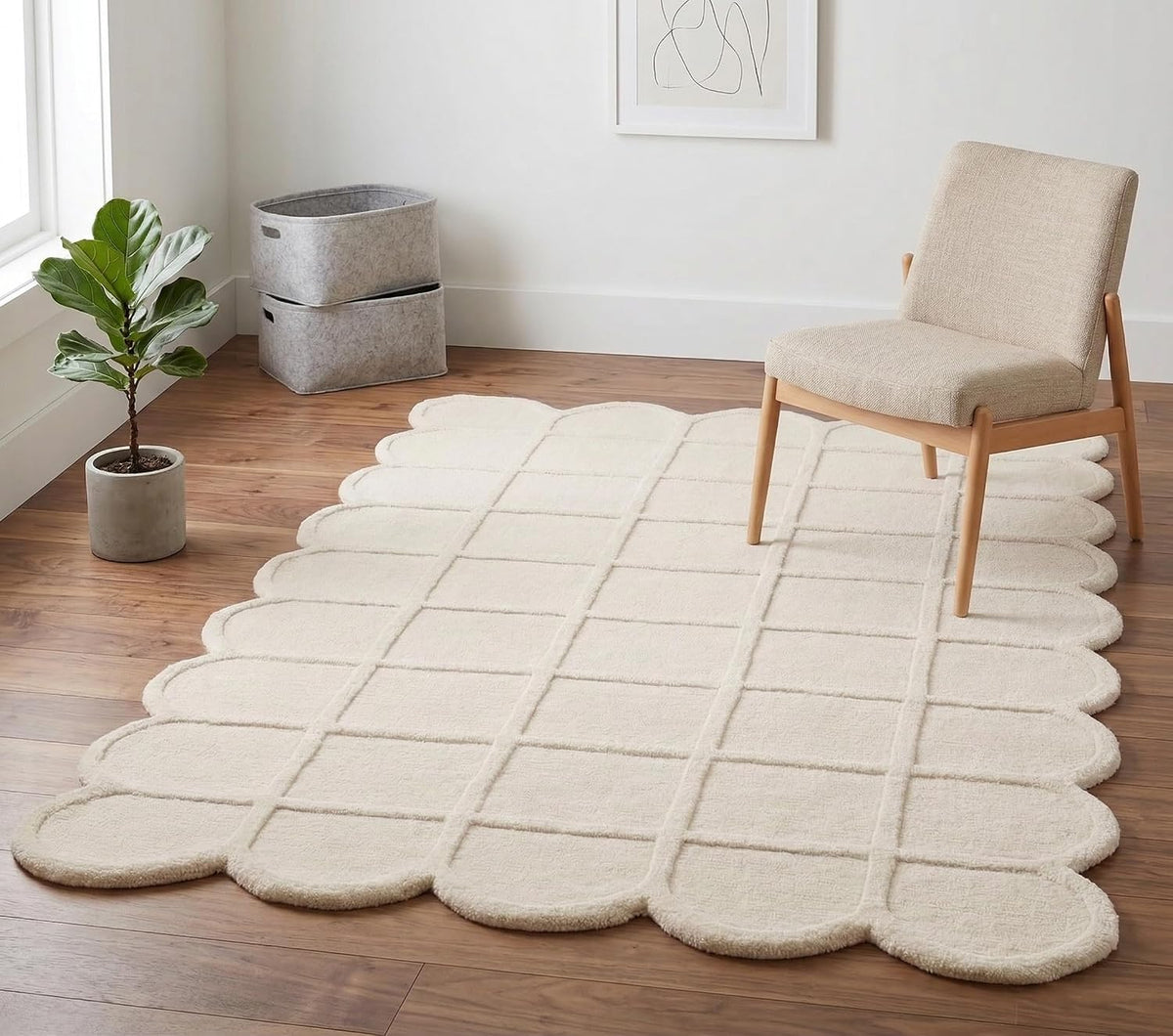 Selena Scallop Wool Area Rug – Hand-Tufted, Scalloped Edge