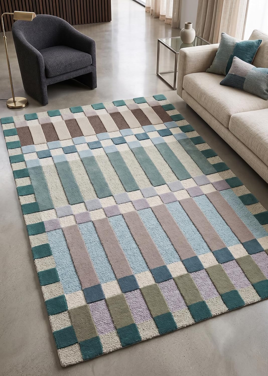 Hand-Tufted Wool Plaid Checkered Area Rug