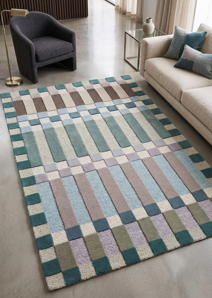 Hand-Tufted Wool Plaid Checkered Area Rug