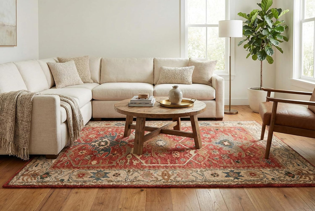 Traditional Handmade Wool Area Rug – Oriental Medallion Floral Pattern