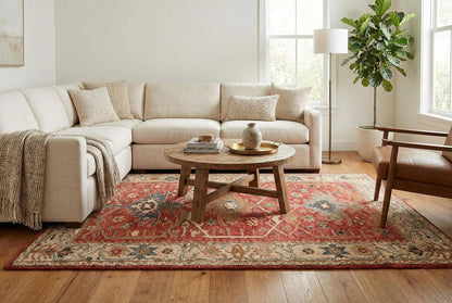 Traditional Handmade Wool Area Rug – Oriental Medallion Floral Pattern