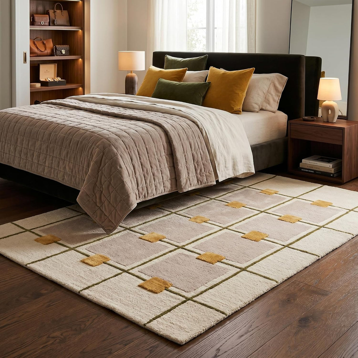 Greer Hand-Tufted Wool Area Rug – Modern Geometric Grid Pattern