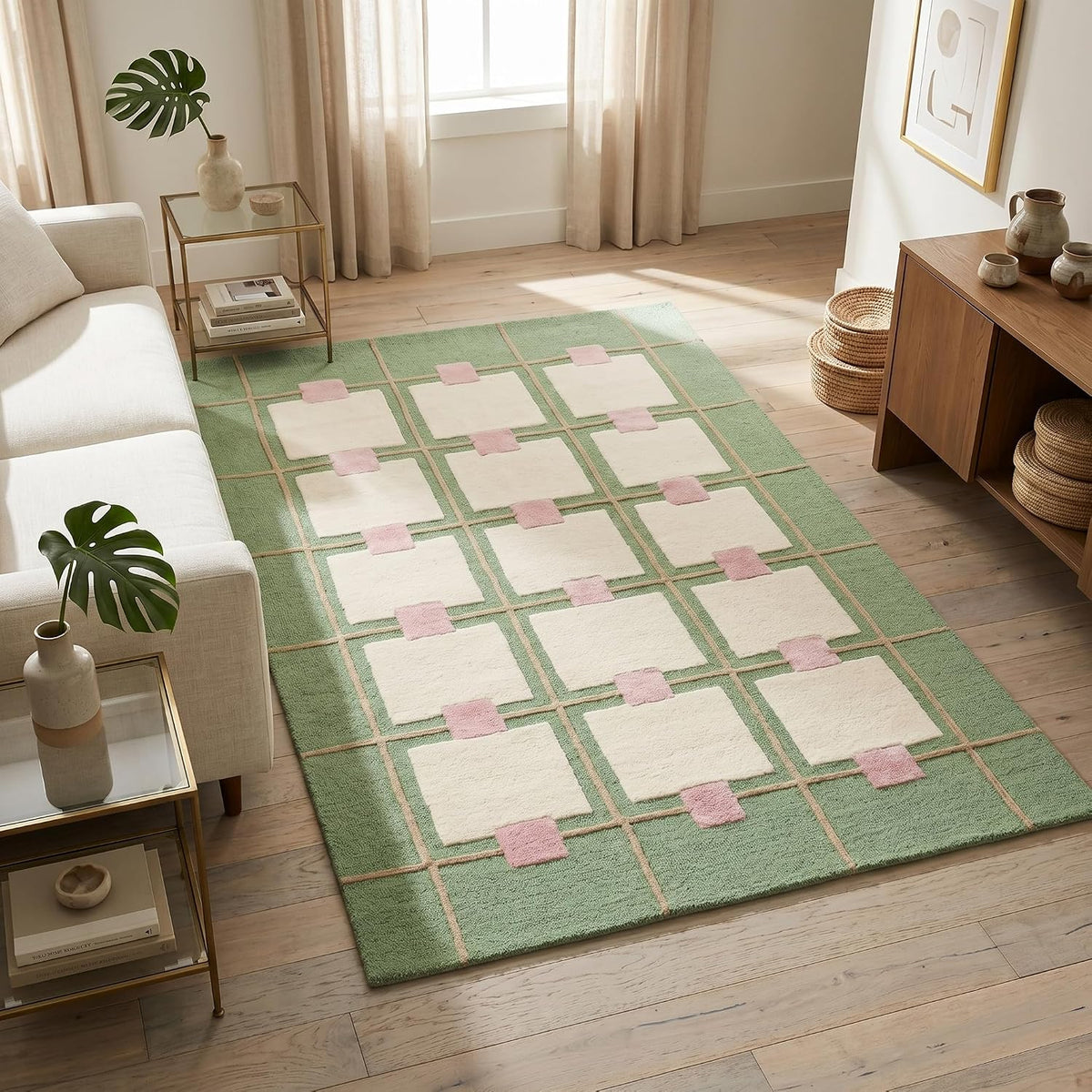 Greer Hand-Tufted Wool Area Rug – Modern Geometric Grid Pattern