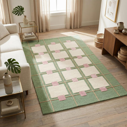 Greer Hand-Tufted Wool Area Rug – Modern Geometric Grid Pattern