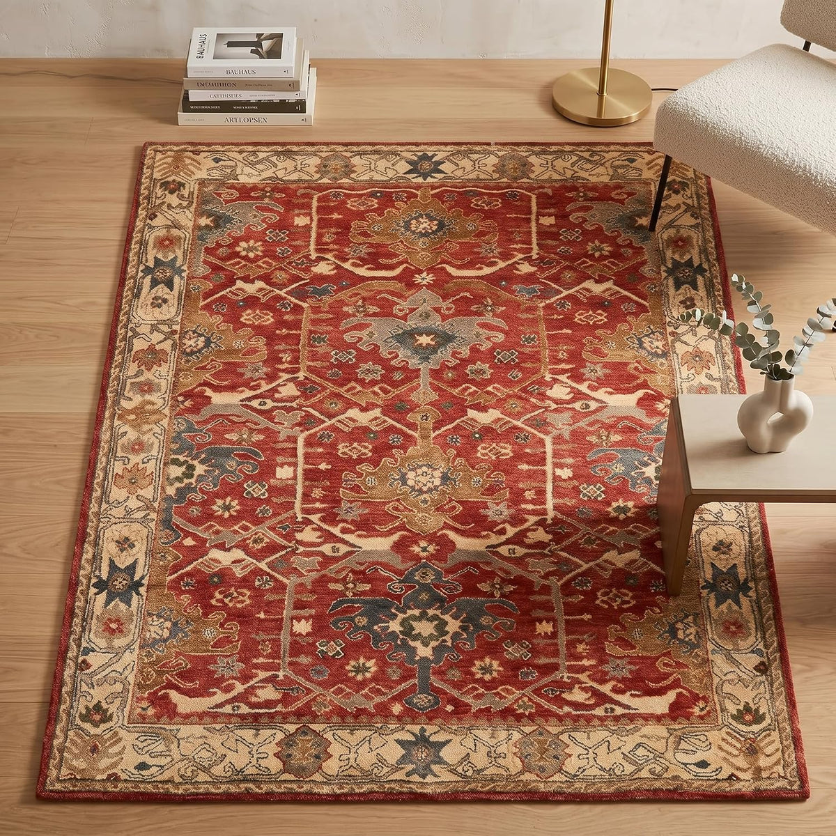 Traditional Handmade Wool Area Rug – Oriental Medallion Floral Pattern