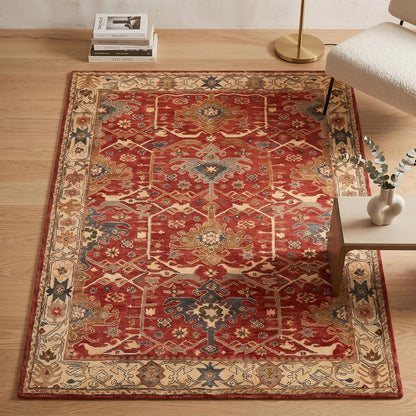 Traditional Handmade Wool Area Rug – Oriental Medallion Floral Pattern
