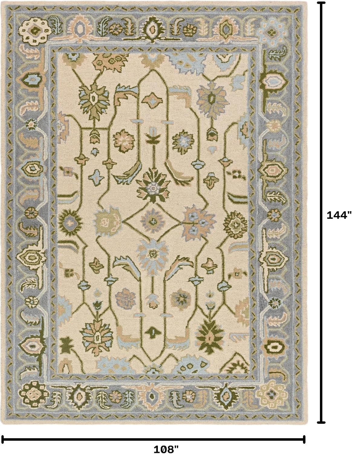 Hand Tufted Oushak Wool Area Rug – Traditional Floral Oriental Vintage Style Carpet