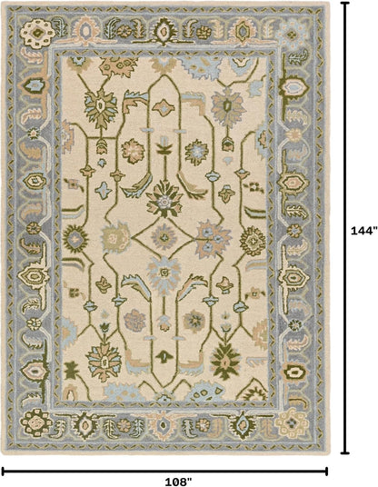 Hand Tufted Oushak Wool Area Rug – Traditional Floral Oriental Vintage Style Carpet