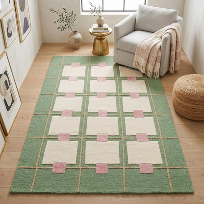 Greer Hand-Tufted Wool Area Rug – Modern Geometric Grid Pattern