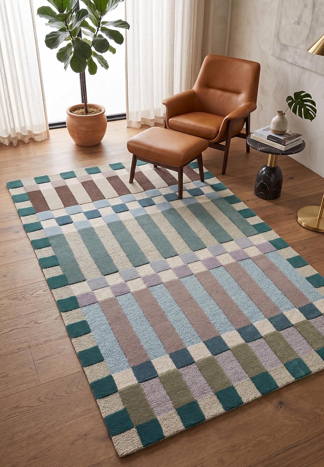 Hand-Tufted Wool Plaid Checkered Area Rug