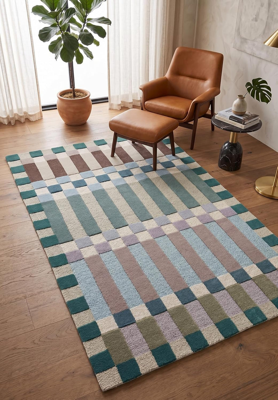 Hand-Tufted Wool Plaid Checkered Area Rug