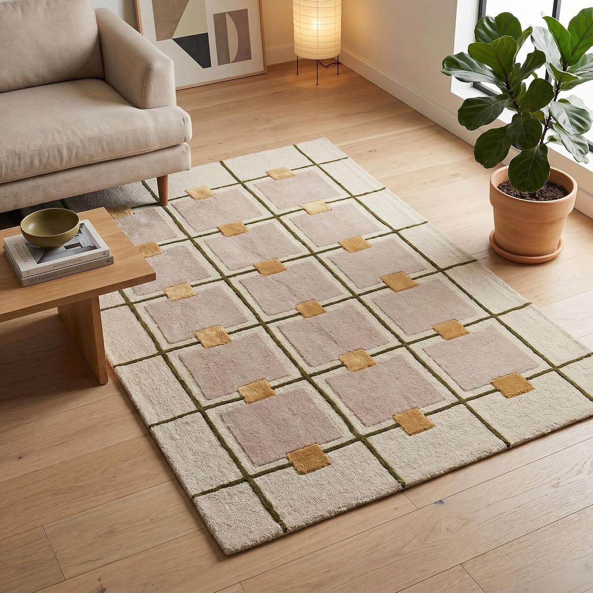Greer Hand-Tufted Wool Area Rug – Modern Geometric Grid Pattern