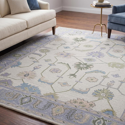 Hand Tufted Oushak Wool Area Rug – Traditional Floral Oriental Vintage Style Carpet