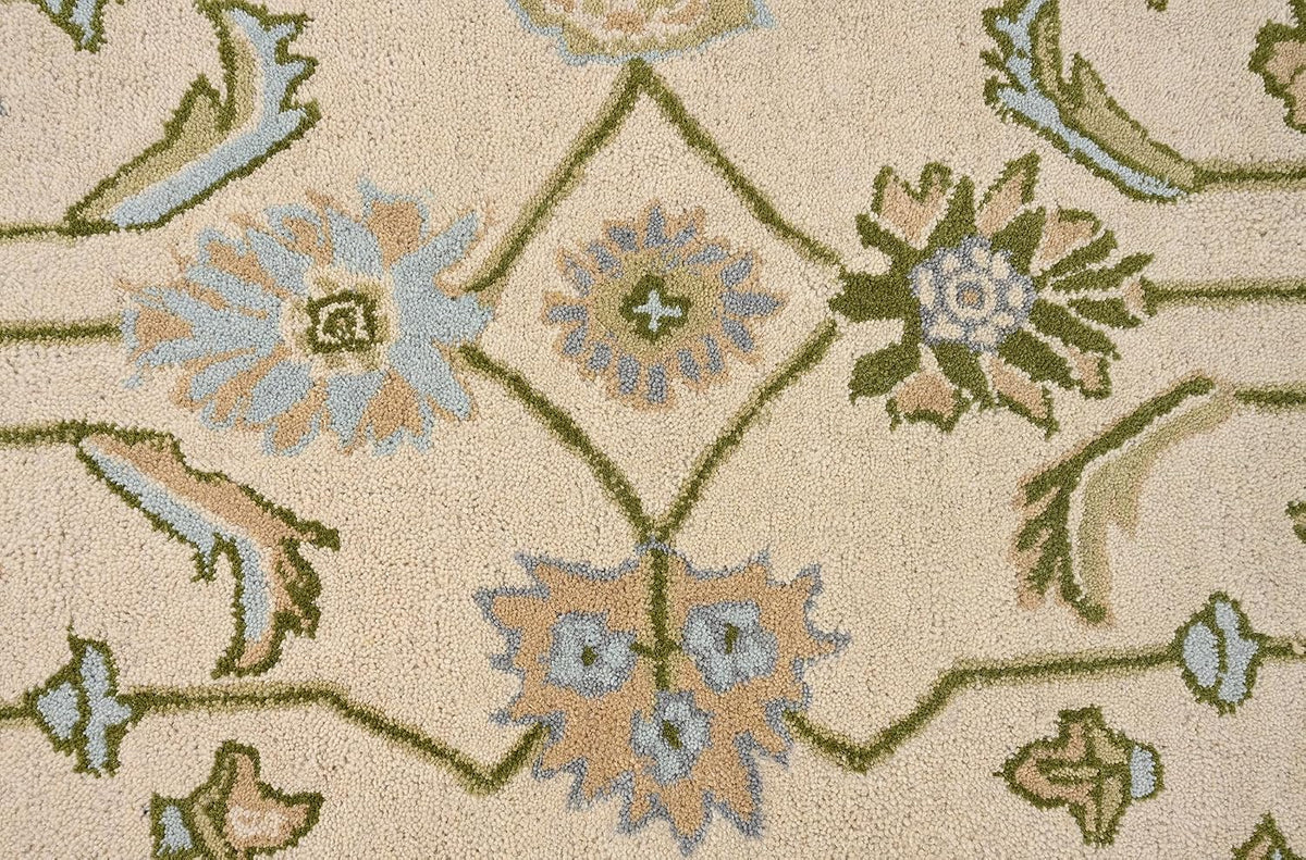 Hand Tufted Oushak Wool Area Rug – Traditional Floral Oriental Vintage Style Carpet