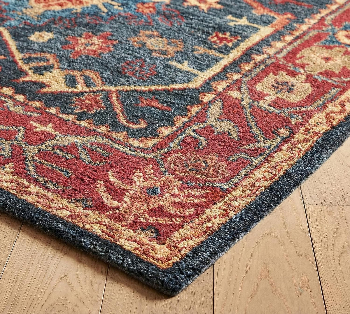 Traditional Handmade Wool Area Rug – Oriental Medallion Floral Pattern